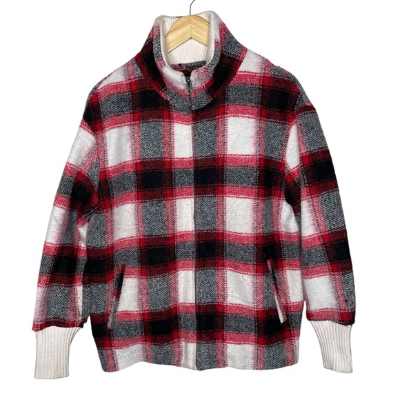 Lucky Brand Wool Oversized Buffalo Checker Plaid Zip Jacket Shacket - Picture 5 of 16